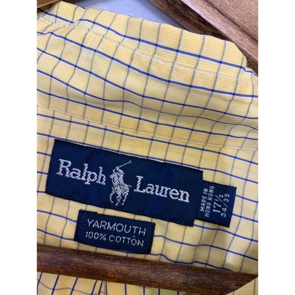 Ralph Lauren Yellow Blue Plaid Button Down Shirt Mens Sz 17.5 34/35 Yarmouth - Picture 6 of 9